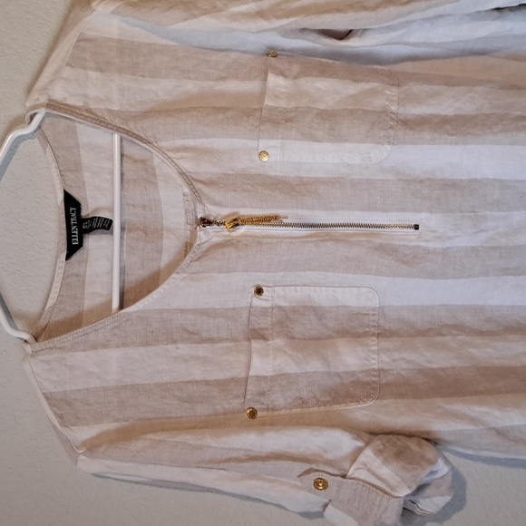 Ellen Tracy 100% Linen striped blouse - Picture 7 of 13